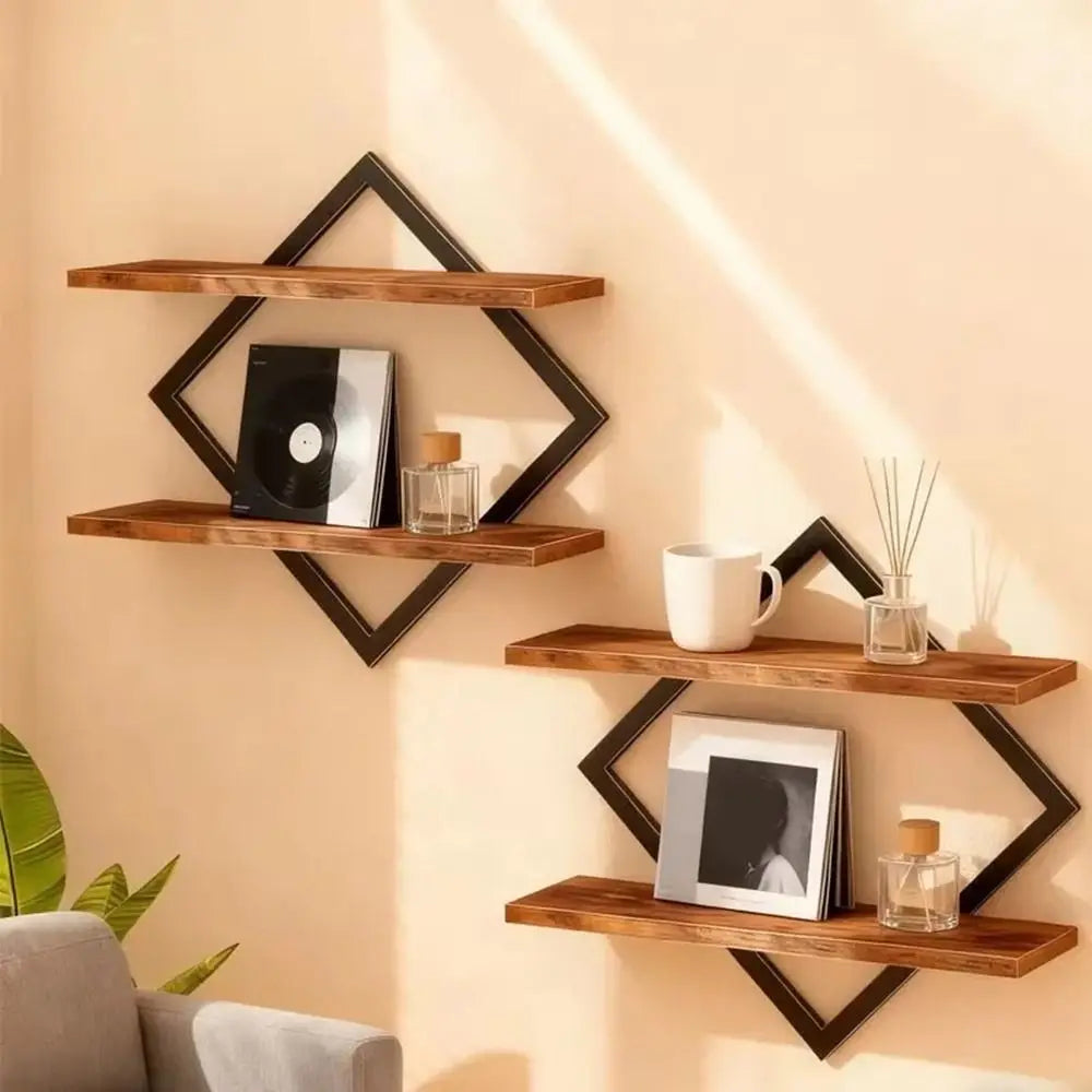 2-Tier Wood Floating Shelf Set