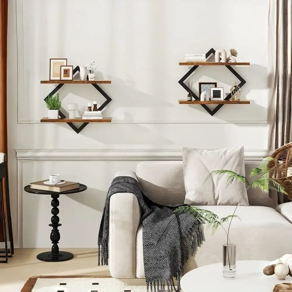 2-Tier Wood Floating Shelf Set