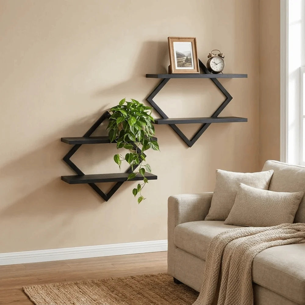 2-Tier Wood Floating Shelf Set