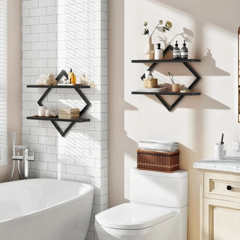 2-Tier Wood Floating Shelf Set
