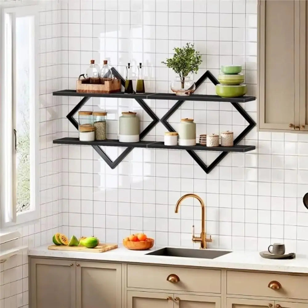 2-Tier Wood Floating Shelf Set