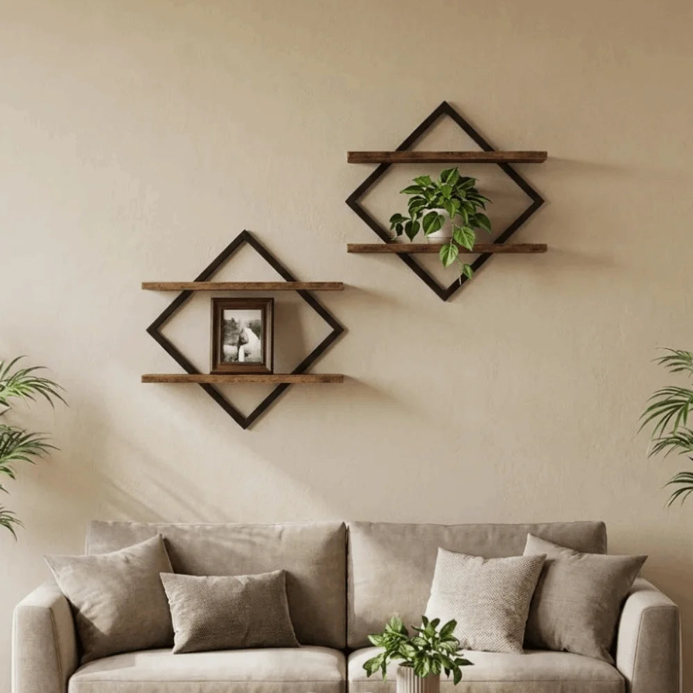 2-Tier Wood Floating Shelf Set