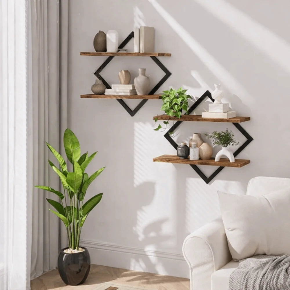 2-Tier Wood Floating Shelf Set